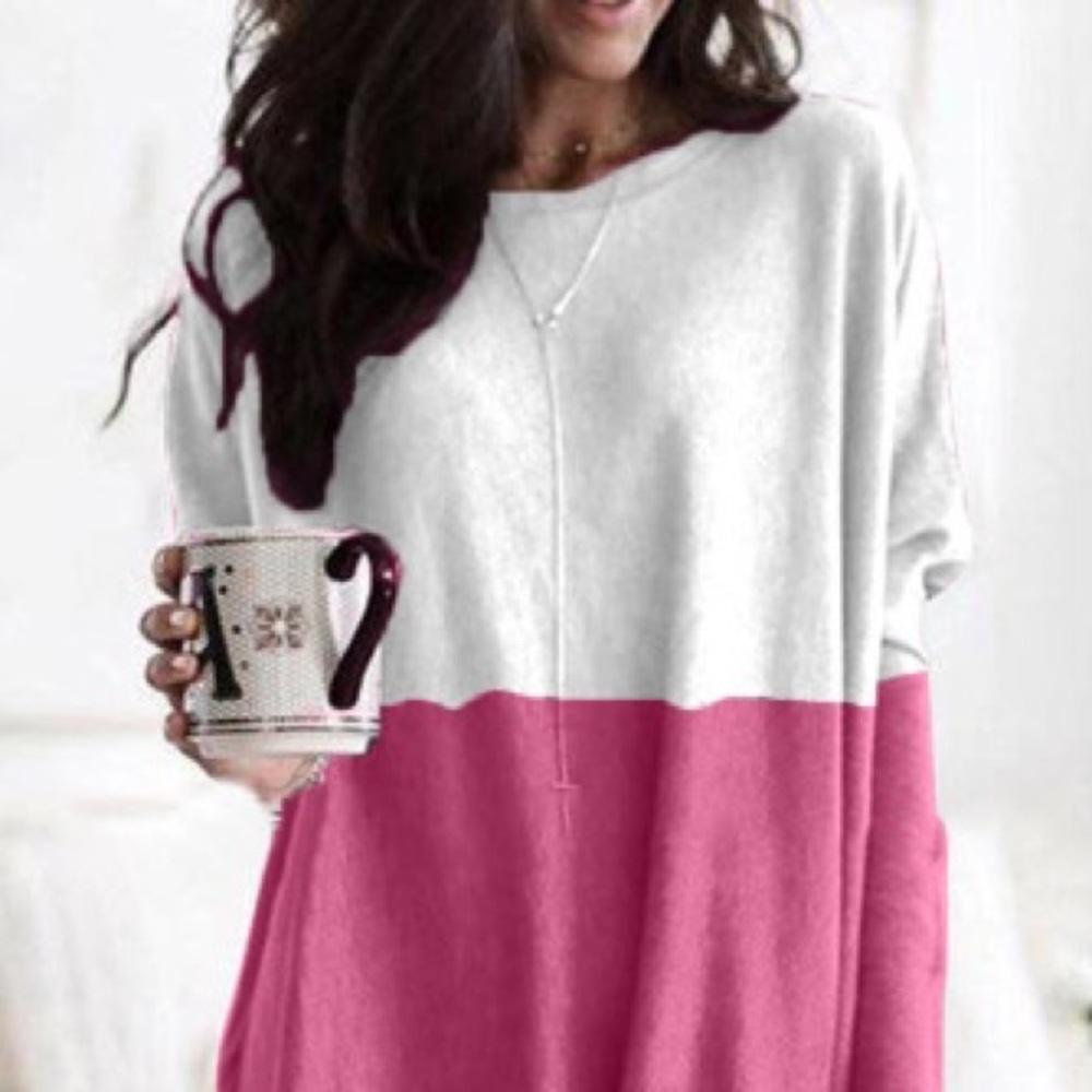 Rose Colorblock  Long Sleeve Tunic with Pockets